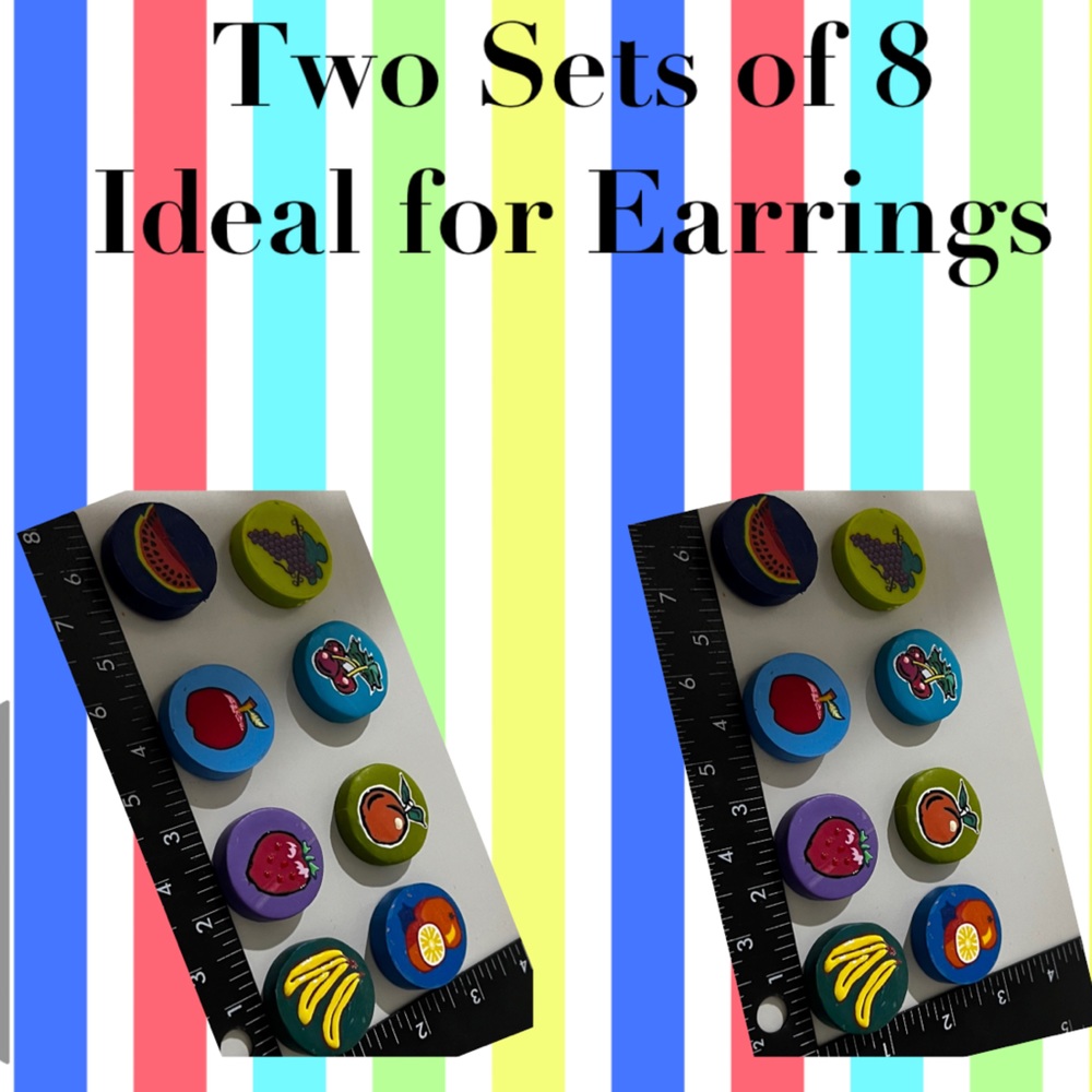 NOS Vintage Polymer Clay? Two - 8 Count Fruit Jewelry Findings Round Beads 1.25